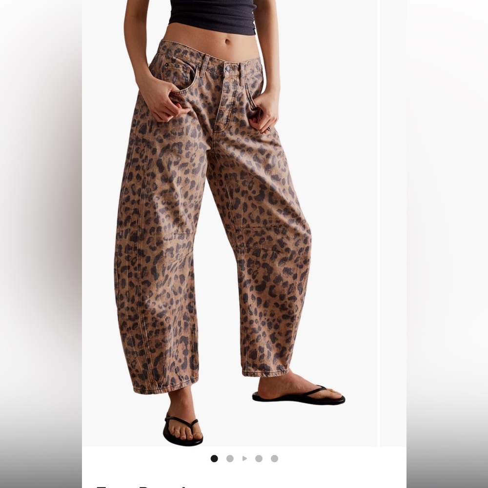 Free People Leopard Print Wide-Leg Jeans